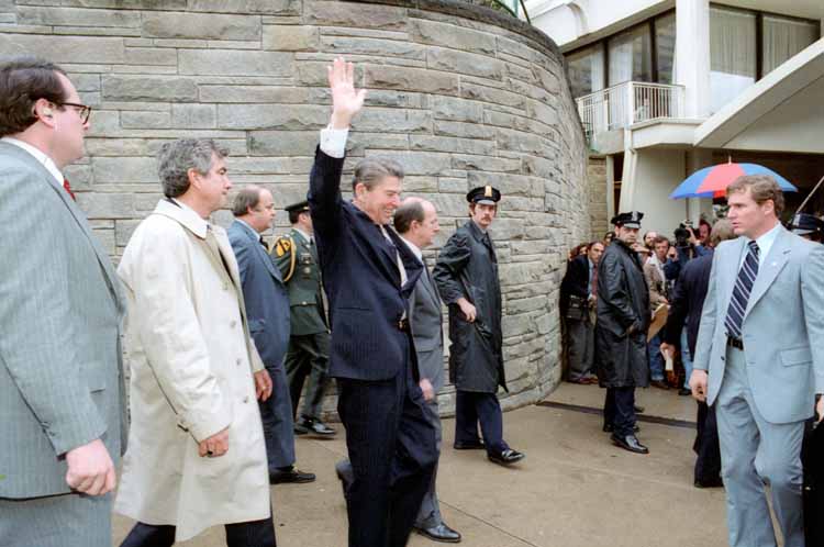 Ronald Reagan waves to crowd