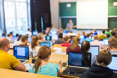 classroom with students using computers